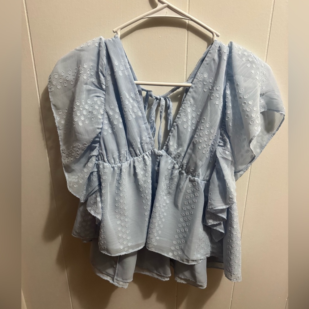 IDEM DITTO BABY BLUE RUFFLE BLOUSE SIZE SMALL NWOT